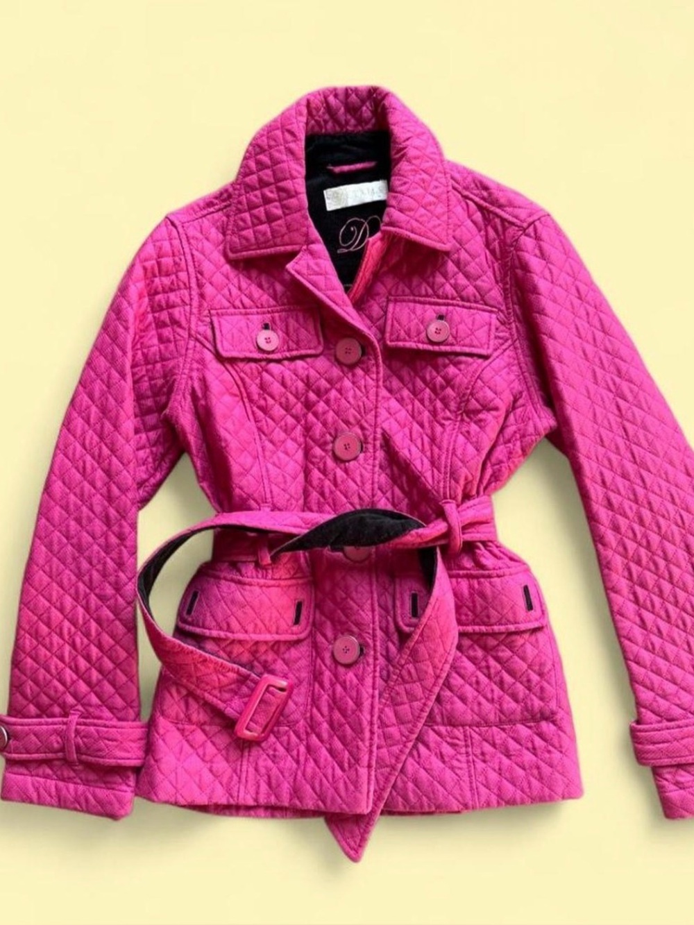 Vintage Details Hot Pink Quilted Belted Jacket - Women's